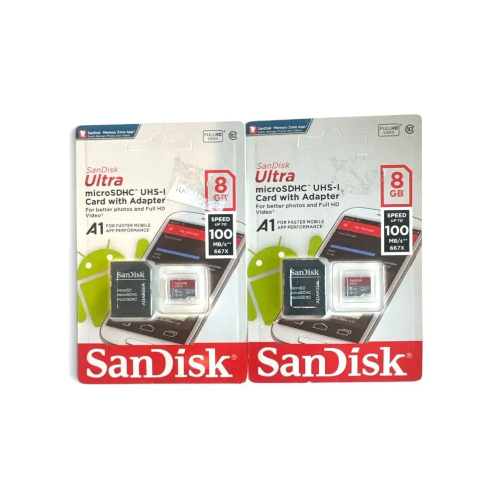 SanDisk Ultra 8GB MicroSDHC Memory Card w SD Adapter 100MB -  Pack of 2 - NEW